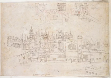 Tanulmányok a zabhegyi palotáról és a Hampton Courtról, 1544 körül (toll és tinta, papír)