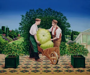 Kertészek, 1990 (akril a táblán)