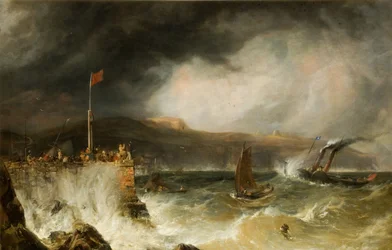 Csomaghajó belép a kikötőbe, 1855.