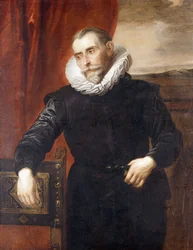 Frans Snyders portréja, félalakban, fekete öltözékben, székre támaszkodva, háttérben tájjal