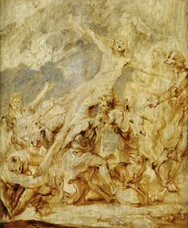 Vázlat a keresztemelésről, 1630 (olaj és grisaille, fa)
