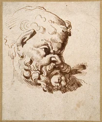 Egy antik Silenus fej tanulmányozása (toll és tinta papíron)