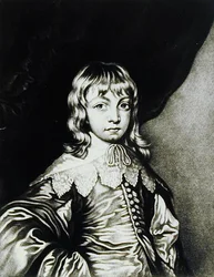George, Buckingham hercegének (1592-1628) portréja, amelyet Robert Dunkarton (1744-1817 körül) vésett az Illustrious Characters in British History-ból (mezzotint)