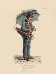 Az esernyő és napernyő eladó, 23. szám A Párizs kiáltásai sorozatból, metszett: Francois Seraphin Delpech (1778-1825)
