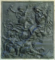 Az eretnekeket kiűző francia angyal, részlet XIV. Lajos szobrának talapzatáról, 1687 körül (bronz)