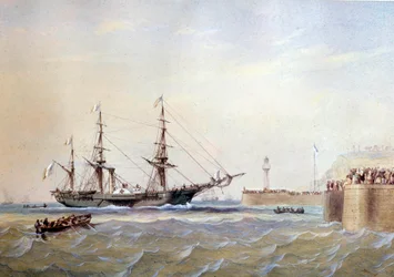 Kerekes hajó visszatér Le Havre kikötőjébe a 19. században Antoine Desire Heroult akvarellje (1802-1853) 19. századi Párizs, Musee de la Marine