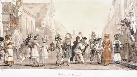 Farsangi jelmezek, Antoine-Jean-Baptiste Thomas (1791-1833), akvarell. Olaszország