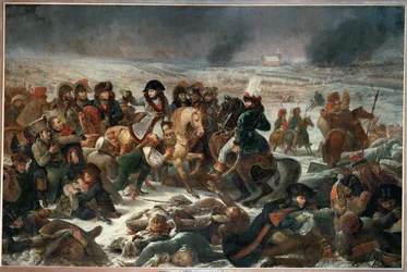 Napóleon az eylaui csatatéren, amelyet 1807. február 9-én nyertek meg a francia csapatok az oroszok és a poroszok ellen ...