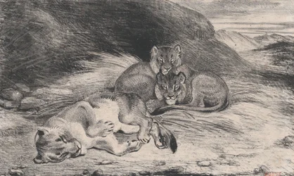 Oroszlán és kölykök, valószínűleg 1832.