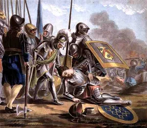 Carcado halála, vésette Jean Baptiste Morret (fl. 1790-1820) 1788 (színes metszet)