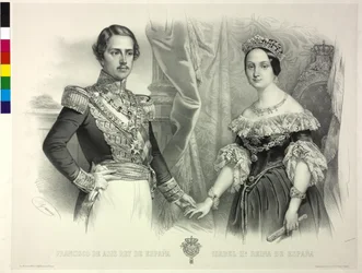 Spanyol királynő és férje, II. Ferenc Izabella (litográfia)