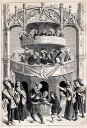 Antoine Verard (aktív 1485-1512) „” Le Grant Therence en Francois” frontispice – színházi ábrázolás a 16. században