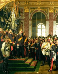 Vilmos kikiáltása az új Német Birodalom császárává a versailles-i Tükörteremben, 1871. január 18-án, festve 1885-ben