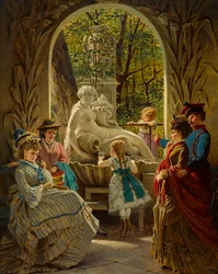 Pavillon du festival de Printemps a Schonbrunn, Vienne - A schönbrunni vásári tavasz pavilonja - Anton Ebert (1845-1896). Olaj, fa Méret: 65x52 cm Magángyűjtemény