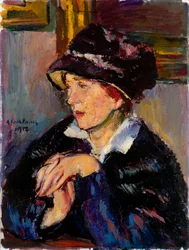 Nő sötét kalapban – Anton Faistauer (1887-1930) olaj, vászon festménye