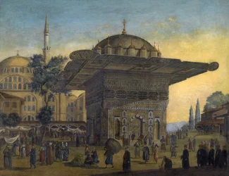 A Tophane-kút (Top Hane) látképe, Isztambul, Törökország. Antoine Ignace Melling (1763-1831) festménye, 1819, magángyűjtemény
