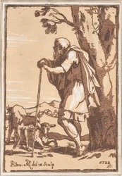 Idős pásztor botra támaszkodva, 1722.