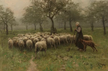 Pásztorlány juhnyájjal. Kb. 1870-88