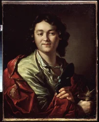 Fedor (Fjodor) Volkov komikus (1729-1763 körül), az első orosz színház alapítójának portréja (F. Volkov, az első orosz színház alapítójának portréja). Anton Pavlovich Losenko (1737-1773) festménye, olaj, vászon