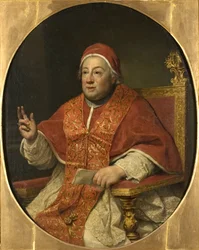 Le pape Clement XIII – XIII. Kelemen pápa (1693-1769) portréja, készítette Mengs, Anton Raphael (1728-1779). Olajfestmény. Mérete: 114x95 cm. Nemzeti Múzeum Stockholm