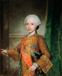 Francois Xavier de Bourbon (1757-1771), Spanyolország csecsemőjének, a Szentlélek lovagjának (Szentlélek) portréja. Anton Raphael Mengs (1728-1779) festménye. 1765 körül. Madrid. Prado Múzeum.