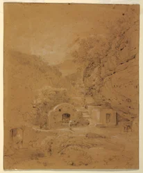 Rajz, Tájkép Nápoly és Salerno között, 1820-30