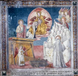 Szent Francesca Romana élete: 1433. március 1. Francescát látomásban az Istenszülő a köpenye alá veszi (Fresco