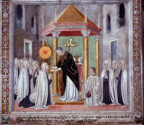 Szent Francesca Romana élete: Amikor a szent úrvacsorát vett, egy ragyogó gömb jelent meg felette (Fresco