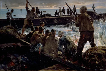 Tonhalvágás, Antonino Leto (1844-1913) festménye, olaj, vászon, 41x62 cm