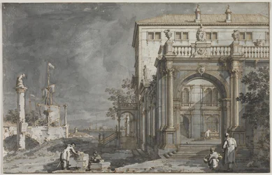 Capriccio: Palota udvarral a lagúna mellett