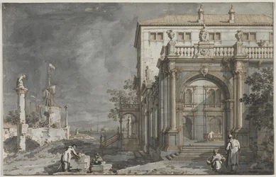 Capriccio: Palota udvarral a lagúna mellett, c. 1750-1755.