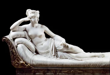 Pauline Bonaparte, Borghese hercegné (1780-1825), I. Napóleon húga, győzedelmes Vénuszként ábrázolva, Antonio Canova (1757-1822) márványszobra, 1804-1808, Róma, Galleria Borghese