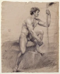 Talapzaton ülő férfi akt tanulmánya, Antonio Canova (1757-1822), rajz