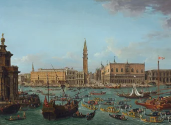 Gondolák felvonulása a velencei Bacino di San Marcóban, 1742 vagy azután.