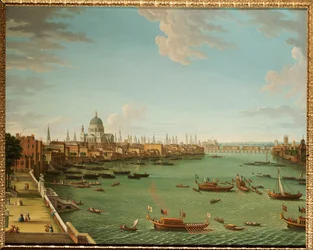 A Temze a Somerset-ház teraszáról, a város felé nézve, 1745 körül