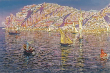 Kilátás a Palma de Mallorcai-öbölre - Munoz Degrain, Antonio (1840-1924) - kb. 1905 - Olaj, vászon - 89x133,5 - Carmen Thyssen Múzeum, Malaga
