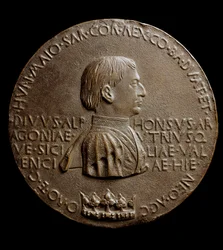 Aragóniai V. Alfonz érme (Magnanimusz vagy Nagy Alfonz). Olaszul Pompás Alfonso vagy V. Aragóniai Alfonz