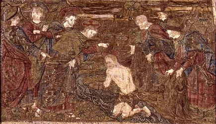 Christ Baptising St. John the Baptist, tapestry depicting scenes from the life of the saint (textile)