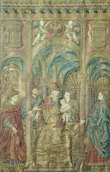 Keresztelő Szent János körülmetélése Antonio del Pollaiuolotól (1431-1498 körül), hímzett ruhák