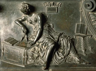 Geometria, részlet IV. Sixtus sírjából, Antonio Pollaiuolo (1432-1498), bronz, Szent Péter-bazilika, Vatikánváros