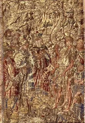 Keresztelő Szent János a főpapok és a léviták előtt, a szent életéből vett jeleneteket ábrázoló kárpit (textil)