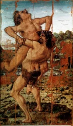 Herkules tizenkét munkája: Héraklész (Herkules) felemeli Antaiosz óriást. Antonio Benci, más néven Pollaiolo (Pollaiuolo) (1431-1498)