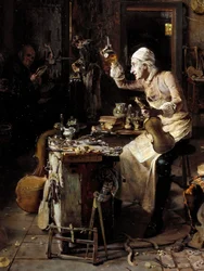 Részlet: „” Stradivarius olasz lantművész (1644-1737) a műhelyében”” Antonio Rinaldi festménye (19. század) 1886 Cremone, Museo Civico