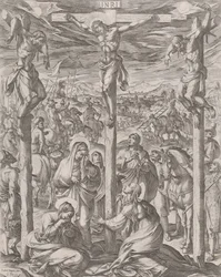 A két tolvaj, a három Mária között keresztre feszített Krisztus a kereszt tövében, 1612.