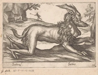 szörnyű lény Satirus/ Satiro (cím a tárgyon) Állatok és mitikus lények (sorozat címe) Nova raccolta de li animali piu curiosi del mondo (sorozat címe)