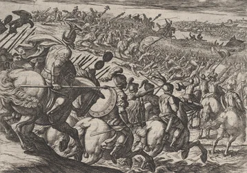 25. tábla: Cerialis római parancsnok támadásai Trier közelében, A rómaiak háborúja Agai... című filmből, 1611.