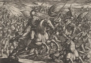 30. tábla: Cerialis, aki a hollandokat a Rajnába hajtja, A rómaiak háborúja a th... című filmből, 1611.