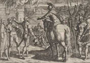 34. tábla: A rómaiak felgyújtják a holland vidéket, A rómaiak háborúja a... című filmből, 1611.