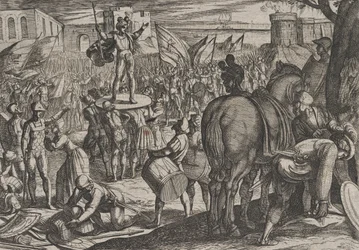 5. tábla: Brunót a caninefaták vezetőjévé nevezik ki, A rómaiak háborúja a... ellen című műből, 1611.