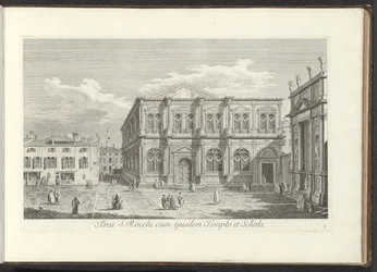 Gezicht op Campo San Rocco te Venetië S. Rocchi területe ugyanazzal a templommal és iskolával (cím az objektumon) Gezichten op bugemenen en pleinen in Venetië (sorozat címe) Velence városának leghíresebb kilátásai az Antonius-csatorna 38 táblájáról, amelye
